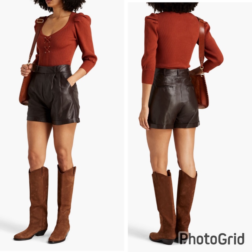 Ba&sh Lace Up Ribbed Puff Sleeve. NWT